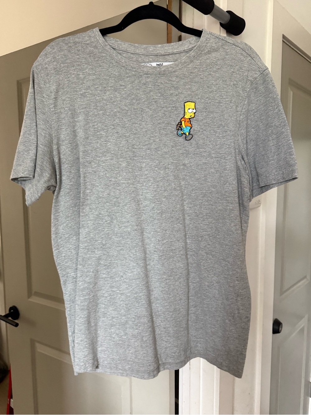 Gray Tee with Small Bart Simpson Embroidery